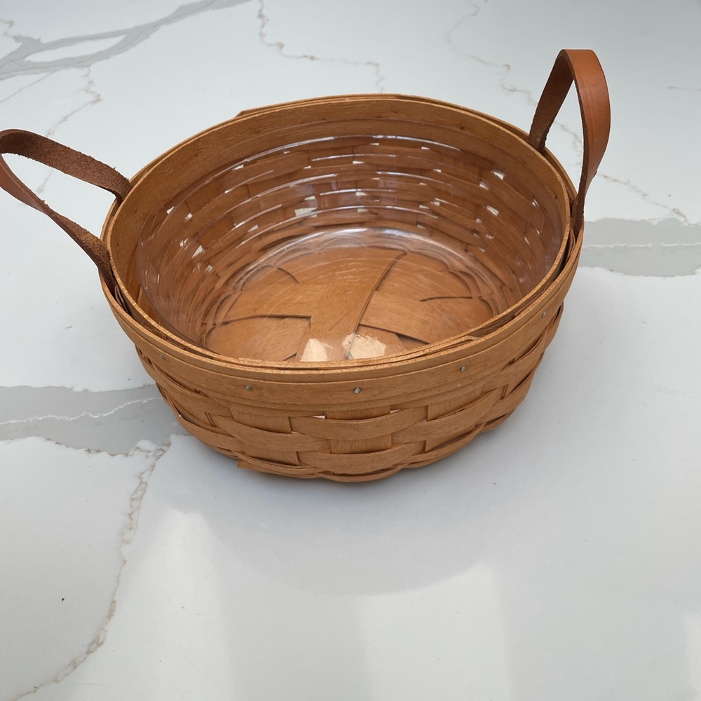 Vintage Longaberger Round Two Handle Handwoven Basket